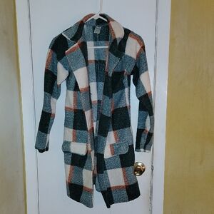 Plaid Open Front Cardigan Sweater